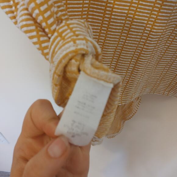 W5 Size Medium M Golden Rod Yellow White Stripes Wooden Button Tie Summer Top - Picture 9 of 9
